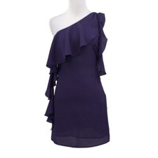 Rory Becca Forever 21 Purple Ruffle Mini Dress Womens Small Sheath One Shoulder
