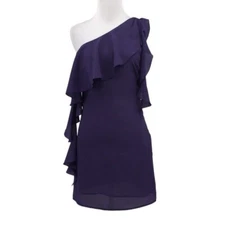 Rory Becca Forever 21 Purple Ruffle Mini Dress Womens Small Sheath One Shoulder