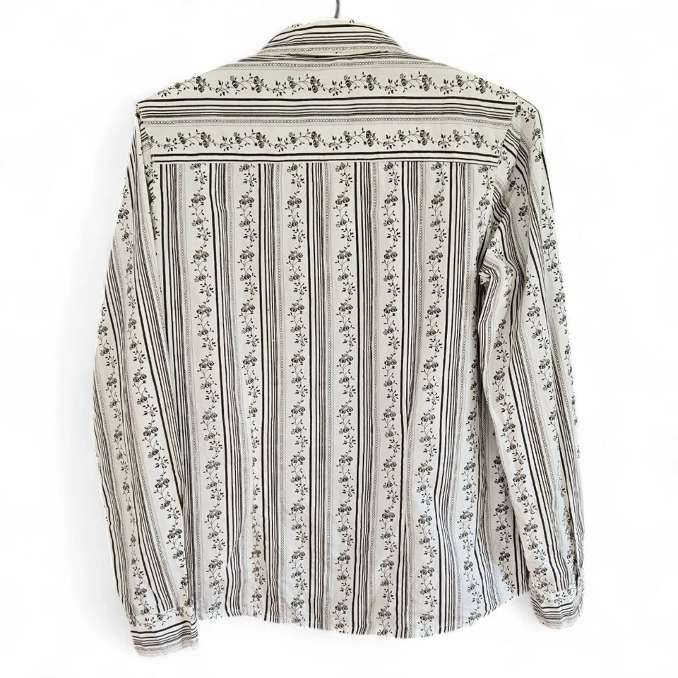 Camisa Abotonada Cabelas Mujer Floral Rayas Mediana 100% Algodón Marrón y Blanco Foto 2 de 4