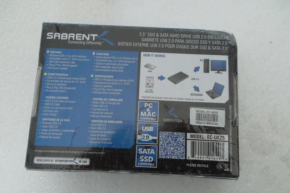 Sabrent 2.5" SSD & SATA to USB Enclosure Ext Hot Swappable PC/Mac EC-UK25 NEW - Image 3 of 4