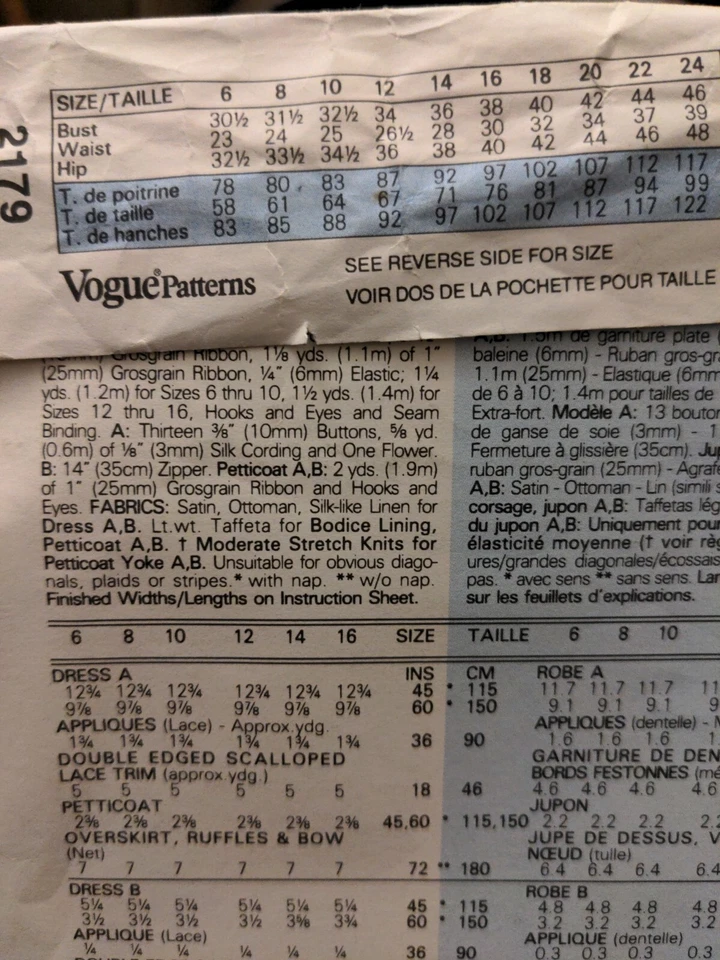 80s Vogue Patterns Bridal Original 2179 Wedding Dress Bridesmaid SZ 12 Advanced - Image 3 of 3