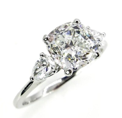 1.49Ct White Cushion Cut Moissanite Three Stone Wedding 925 Sterling Silver Ring