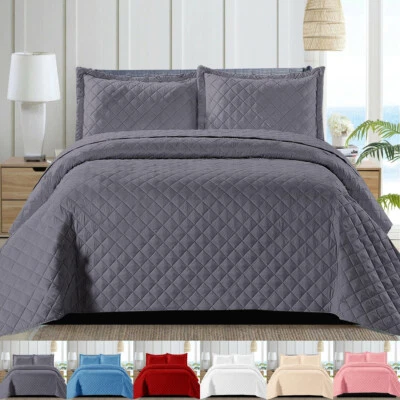3 Piece Quilted Bedspread Embossed Bed Throw Single Double King Size Bedding Set