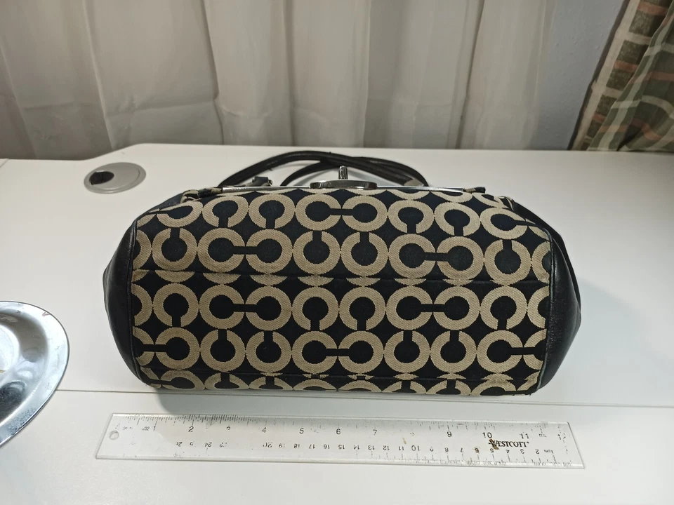 Coach Madison Medium Black Beige Satchel Op Art Canvas Leather Straps - Image 4 of 4