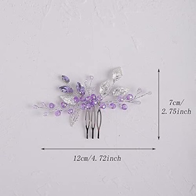 Lavender Bridal Hair Comb Wedding Silver Leaves Pearl Crystal Clip Hairpiece Wedding Crystal Leaf Bridal Hair Comb Clip Pearl Wedding  main image 2