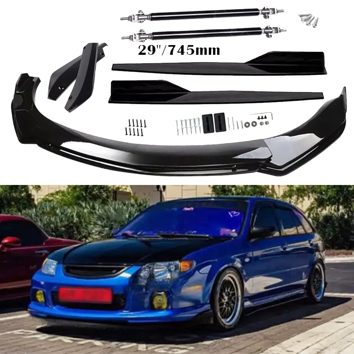 Mazda Protege Front Rear Bumper Lip Spoiler Body Kit with Side Skirts
