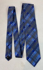 Men's 100 Silk Necktie Blue  Silver Gray EUC 3 1/4" Wide Kenneth Cole 22F
