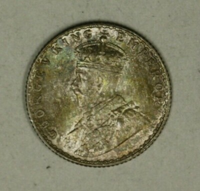 British India Silver 1/4 Rupee 1928-B  Choice UNC some colorful toning A2308