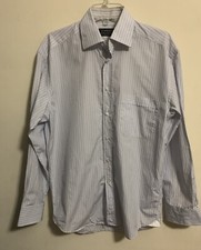 Canali Men s Dress Shirt 39 15 1/2 Light Blue Gray Stripes Made In Italy FLAW