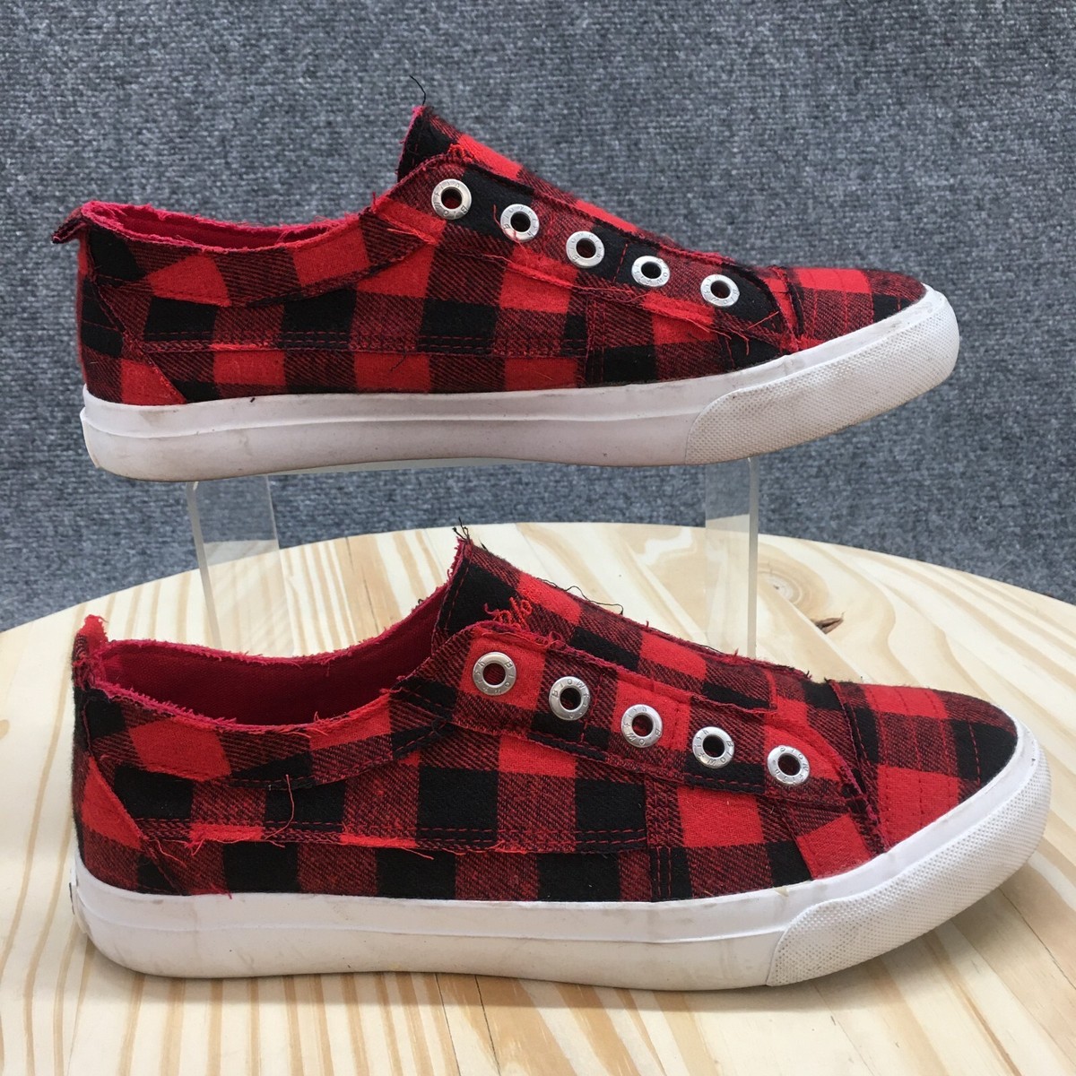 Blowfish Malibu Shoes Womens 10 M Play Laceless Slip On Plaid Sneakers Red  Black