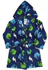 Minecraft Kids Boys Soft Plush Creeper Bath Robe Video Game Size Small 6 