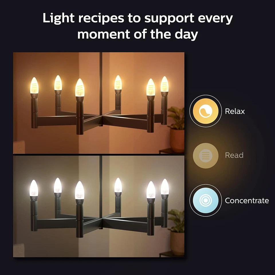 Philips Hue 40W Blanco Ambiente Filamento LED Bombilla Inteligente en Forma de Vela - Paquete de 2 Foto 3 de 4