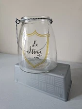 Rae Dunn Glass Lantern Jar With Handle Reads “Be Strong “ 