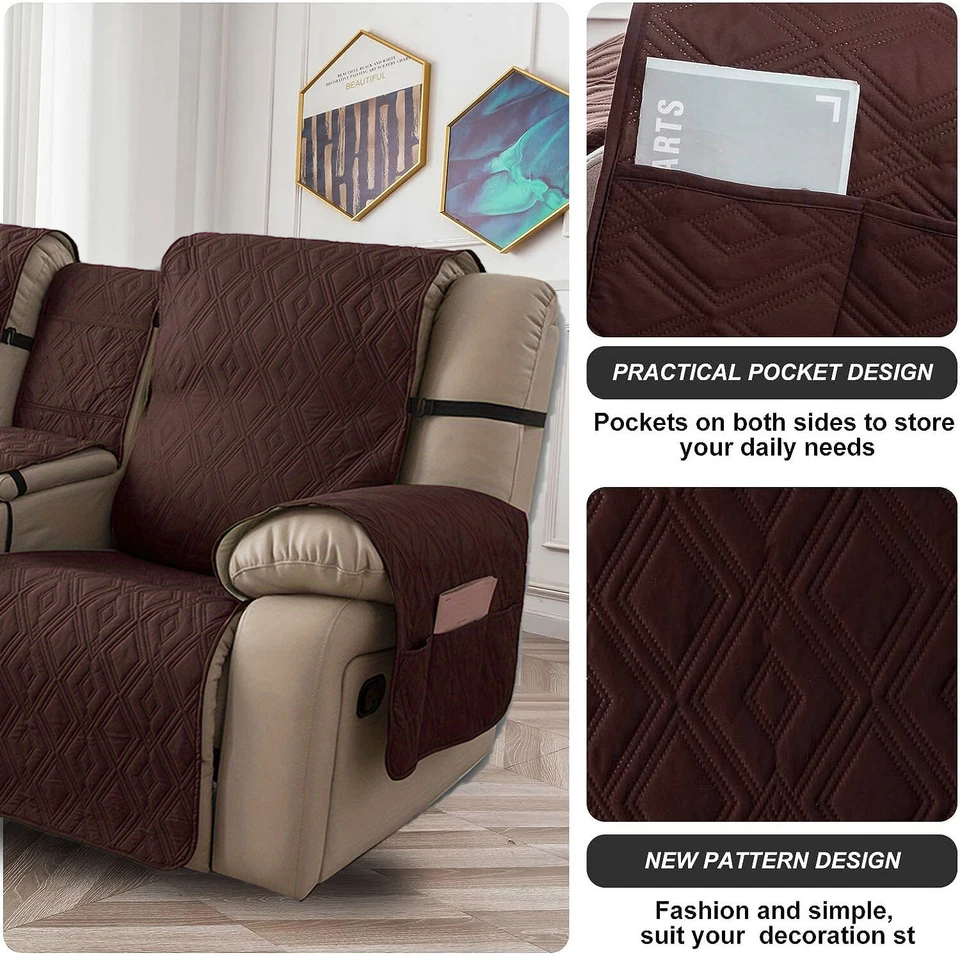 100% waterproof recliner cover double with center console, strap design, - Image 4 of 4