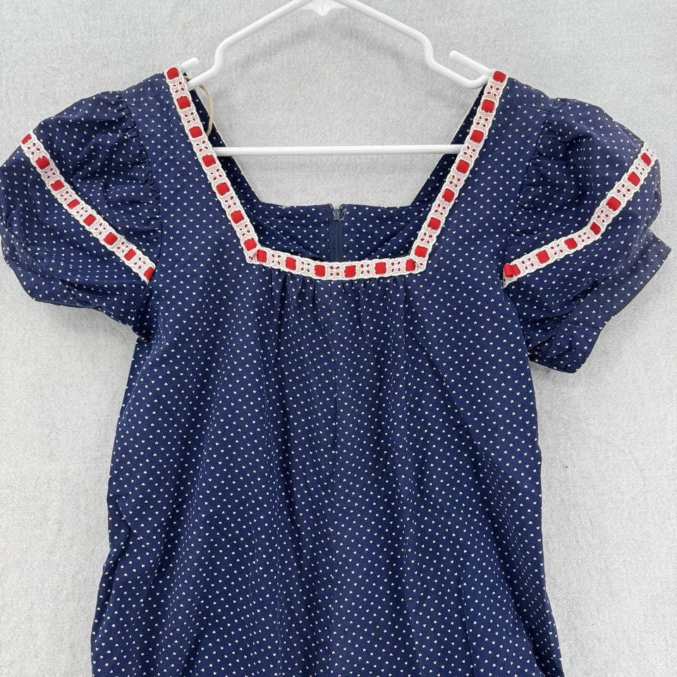 Vintage Hilda Hawaii Muumuu Dress Womens Small Blue Hearts Lace Prairie Maxi - Image 4 of 4