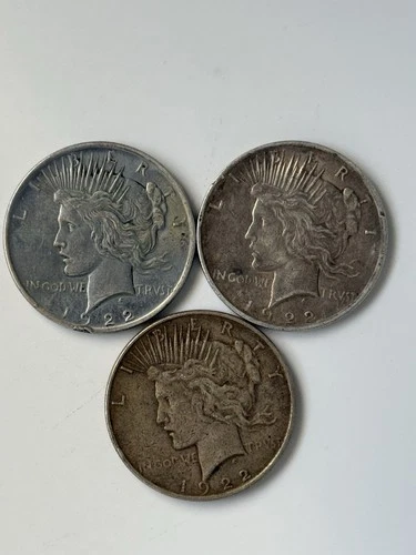 Peace 90% Silver Dollar Lot Of 3 All 1922 P $3 Face Bullion