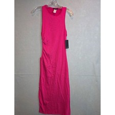 Caution To The Wind Hot Pink Ribbed Side Ruched Midi Dress Size M HD273-FAB