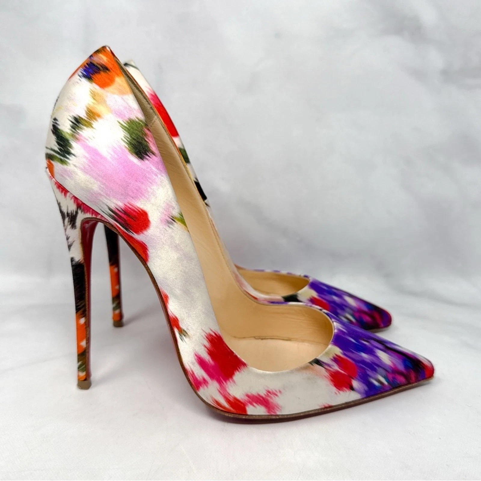 Christian Louboutin — Christian Louboutin So Kate 120 Satin Boquet Colorful Pointed Toe Pump Heels 37