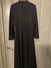 Elegant Black Silver Abaya with Matching Hijab Silver Designs Eid Outfit