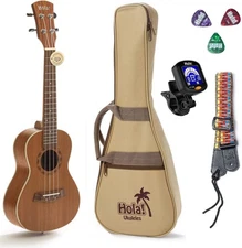 Hola! Music HM-124MG+ Deluxe Series Concert Ukulele Bundle, 24 Inch - Mahogany