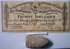 1864 CONFEDERATE $30 Intrst Note PLUS a Civil War UNused never fired BULLET NR