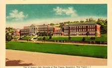 Postcard a view of women's hall, University West Virginia, Morgantown
