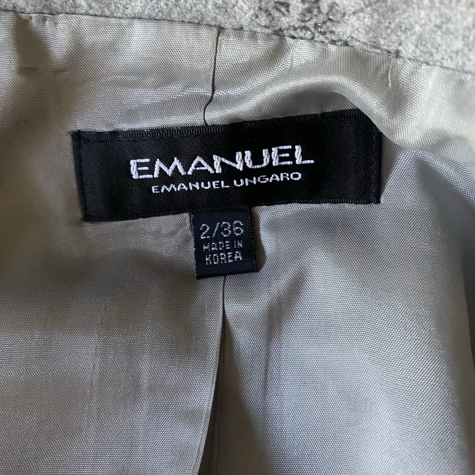 Emanuel Ungaro Wool Blend Floral Jacquard Skirt Suit Set Gray Sz 2 Korea Vintage - Image 2 of 4