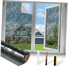Upgraded Window Privacy Film One Way 17.5 X 78.7 in Black - Silver（leaves）