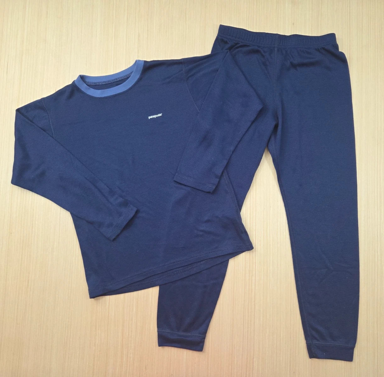 VTG Patagonia Capilene Kids M Blue Thermal Base Layer Shirt Pants Set Midweight