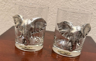 Arthur Court Elephants Old Fashioned Glasses Set Of 2 Excellent Condition