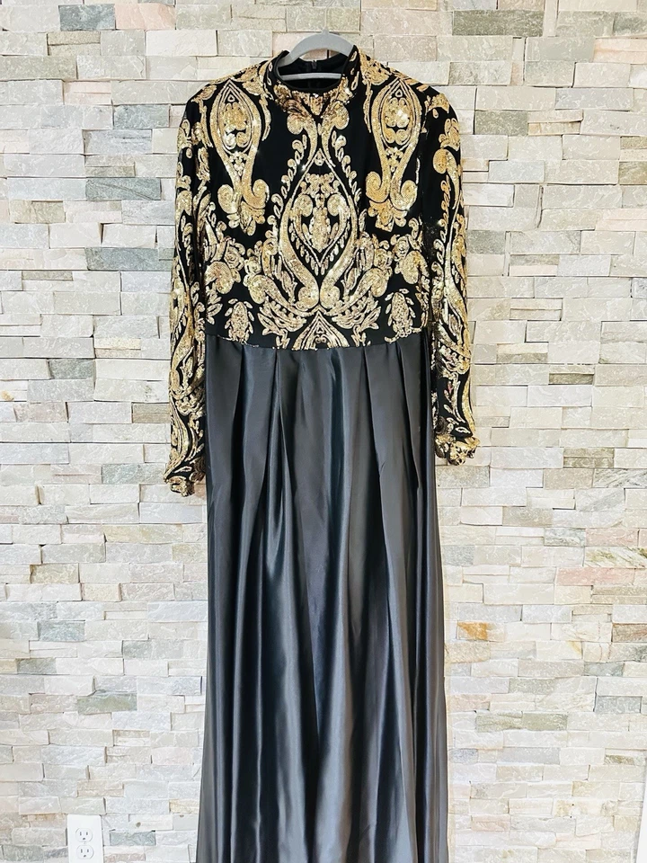 Elegante Vestido de Noche Negro y Dorado Talla XL Nuevo con Etiquetas Modesto Foto 3 de 4