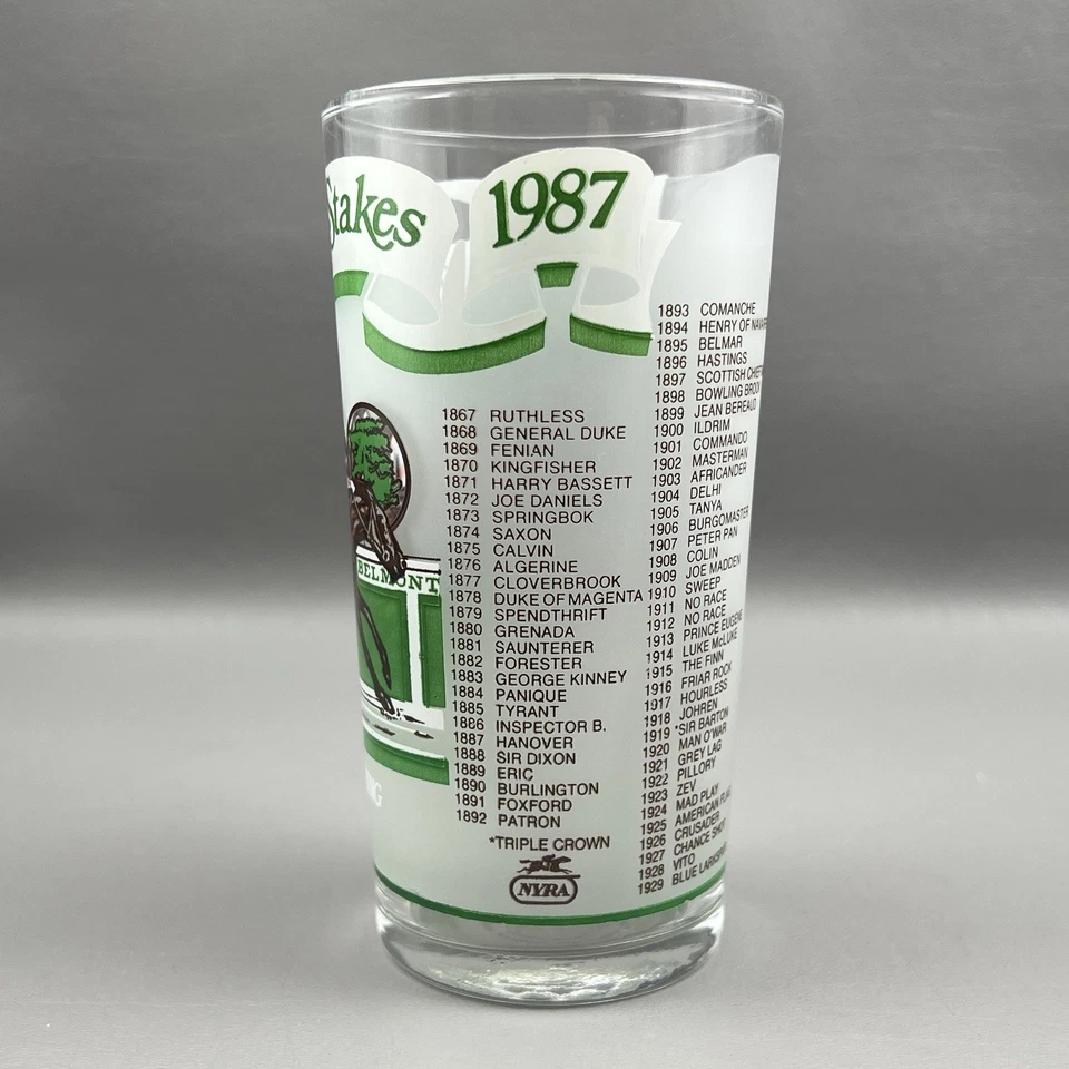 Vintage 1987 Official Belmont Stakes Glass Horse Racing 5.25" - Image 2 of 4