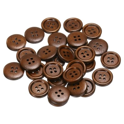 30 Stück Holzknöpfe zum Nähen,18mm,4 Löcher,rund,Bastelknöpfe,Kaffeebraun - Bild 1 von 4