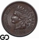 1898 Indian Head Cent Penny, Sharp Strike, Chocolate Brown Gem BU++