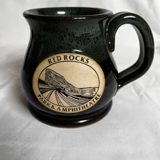 Sunset Hill Stoneware Mug • Green And Black Potbelly • Handmade USA Red Rock Pk