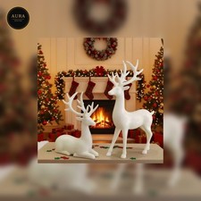 Decorative White Deer Christmas Tabletop Figurine
