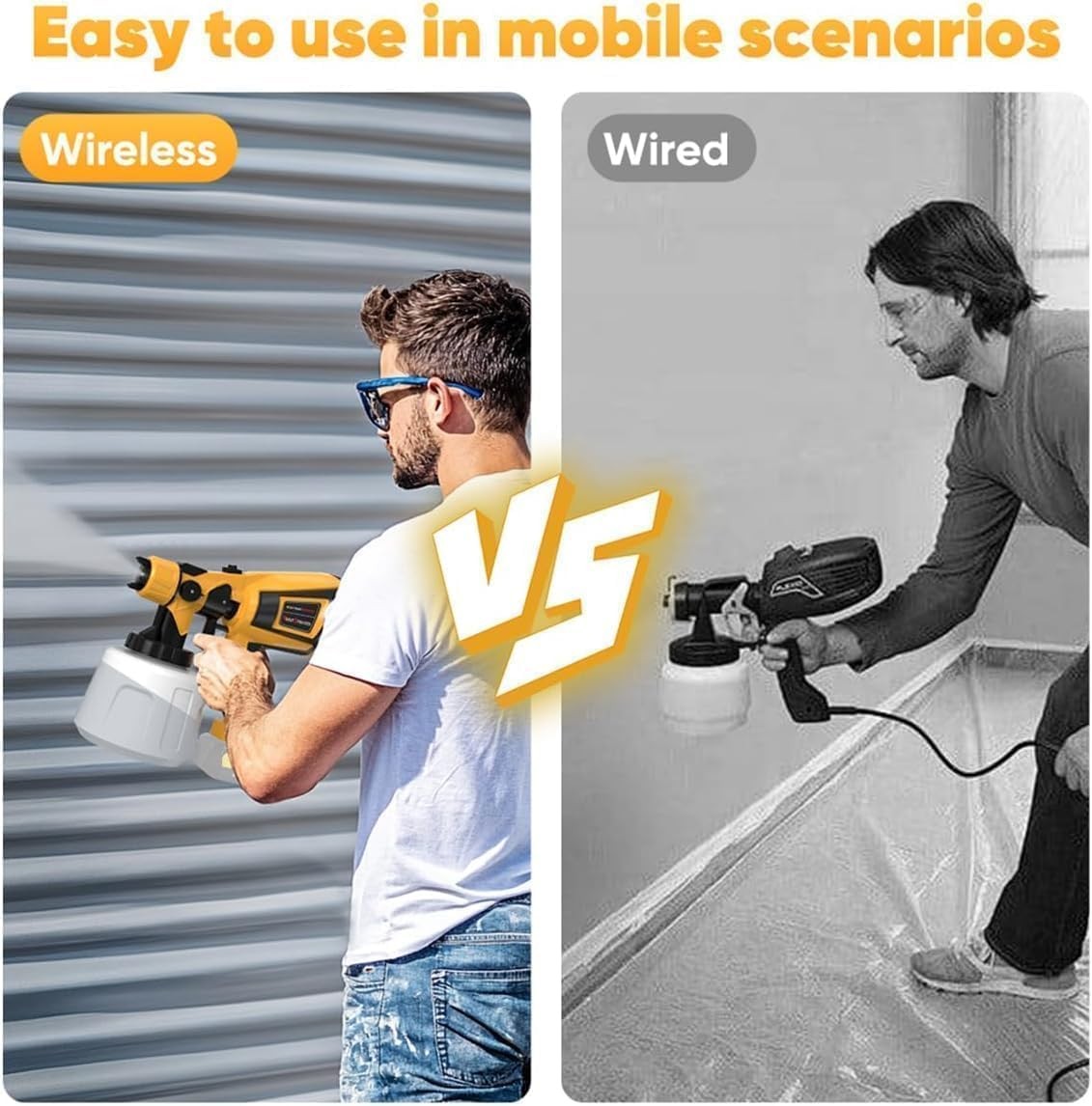 Cordless Paint Sprayer 30000RPM High Speed Electric Spray Gun Yellow 