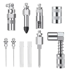 8PCS Grease Gun Injector Set Needle Dispenser Nozzle 90 Degree Coupler Adapter
