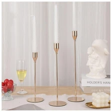 3Pcs French Gold Candlestick Holders Set Fit 3/4" Tall Taper Candle Home Deco...