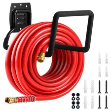 QMSK Garden Hose Holder, Metal Wall Mounted Water Hose Reel for Outside, Dura...