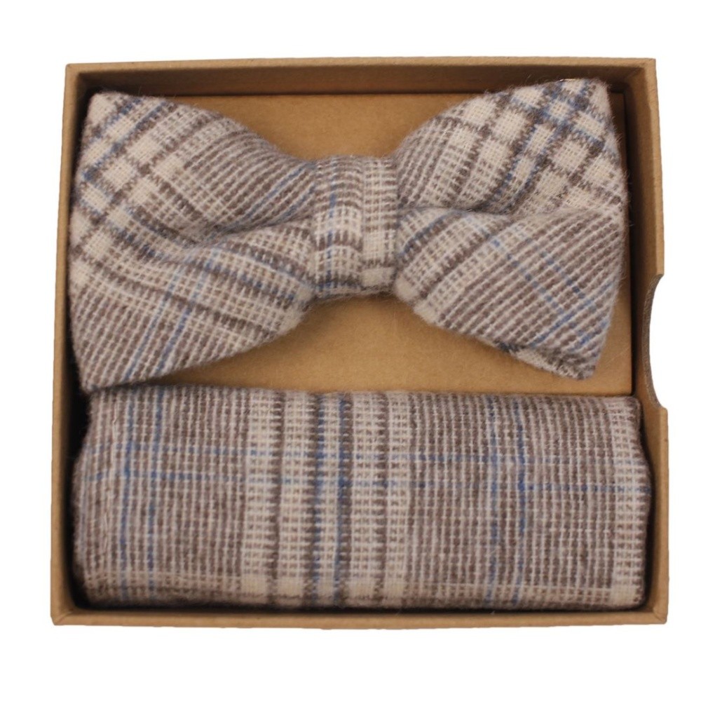 Prince Bowtie Men's Bow Tie Pocket Square Set Beige Blue Floral FT512105