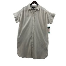 Well Worn Shirt Dress Women XL Oatmeal New Linen Blend Button Front Pockets
