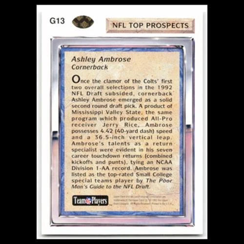 Ashley Ambrose #G13 1992 Upper Deck Gold Indianapolis Colts Football Card NFL NM - Image 2 of 3