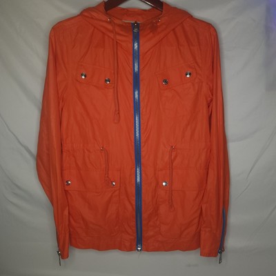 Schott Bros Jacket Women's S Bomber Style Rain Jacket Hooded Nylon Orange 