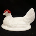 Vintage Westmoreland Hen On Nest 7" LID ONLY White Milk Glass with Red HON