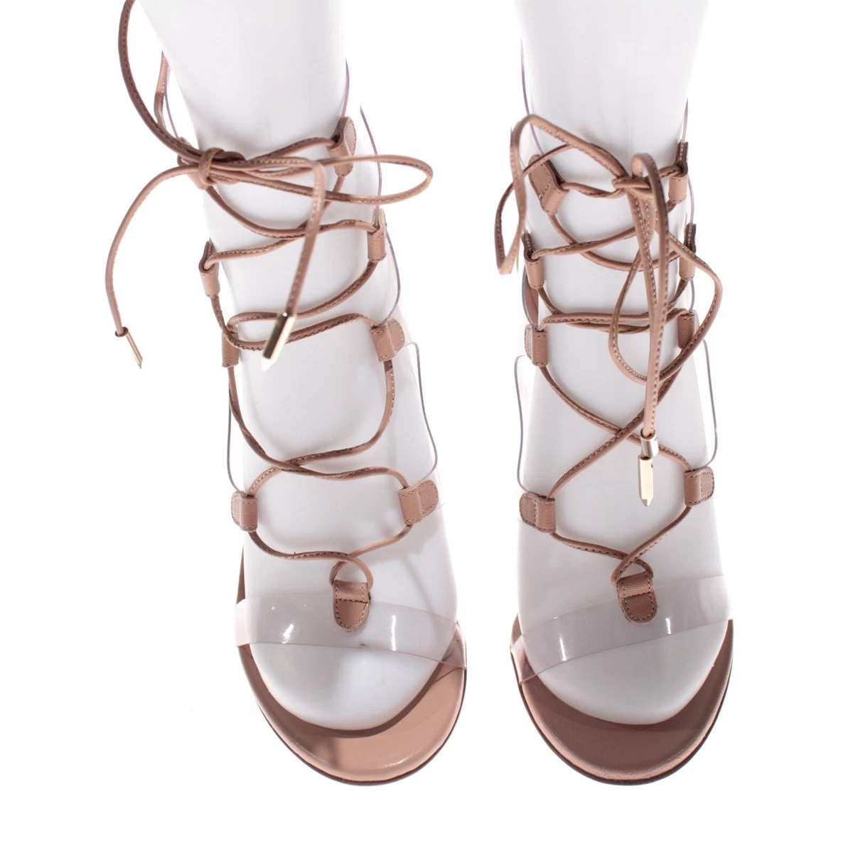 Aquazzura NWB Milos Lace Up PVC Leather Heeled Sandals Size 36 US