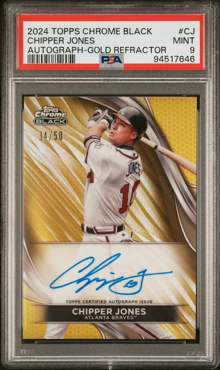2024 Topps Chrome Black Chipper Jones Autograph Gold Refractor /50 🌟 PSA 9 MINT