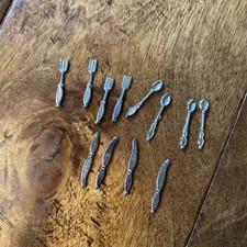 Vintage Miniature Dollhouse 12 Piece Set Of Silverware Knives Forks Spoons