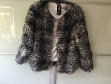 Simply B Grey Leopard Print Fur Jacket Size 16 Bnwot