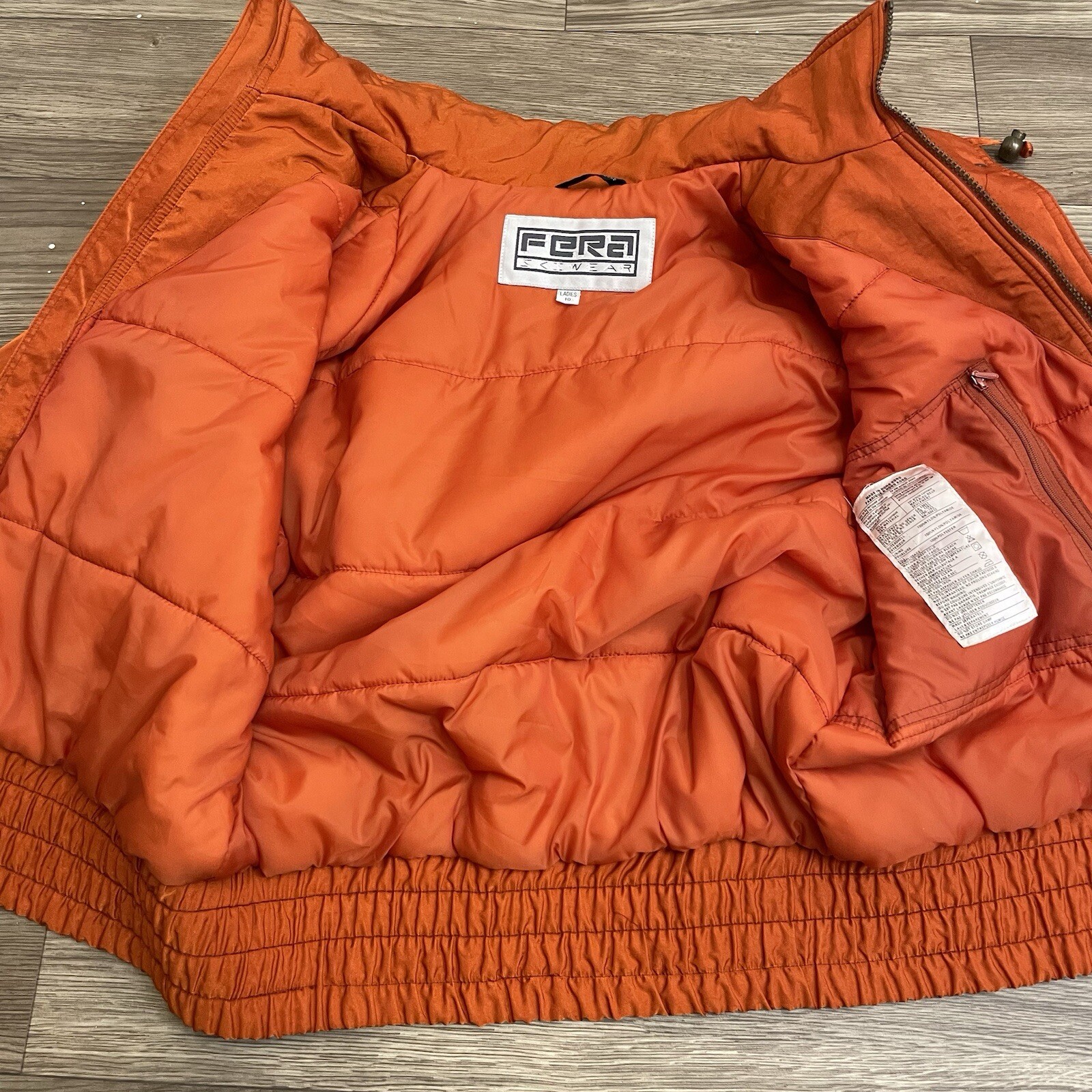 Vintage 80s FERA Orange Ski & Snow Winter Nylon Softshell Puffer Jacket sz 10